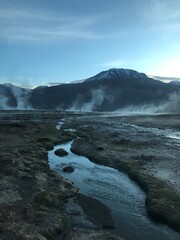 Steam Rising from Fumaroles at El Tatio Geothermal Field, geysers