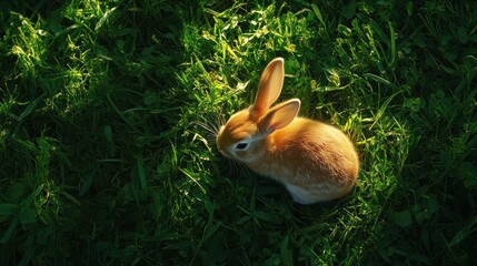 Sunny meadow bunny, grazing, springtime, nature