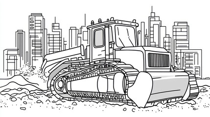 Bulldozer urban construction city skyline demolition