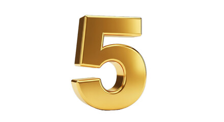 3D golden number 5 metal icon or symbol for business, finance, and currency like a coin or dollar sign