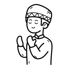 Monochrome Doodle Illustration of Youthful Figure with Traditional Headwear Praying on a White Background for Happy Youth Day Celebration