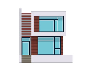 Modern Two Story House Facade with White Trim and Brown Panels Against Transparent Background Minimalist Architectural Design