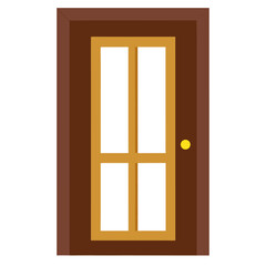 Brown front door vector on white background.