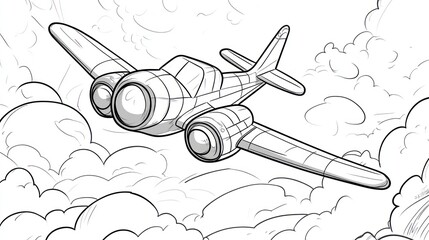 Vintage Plane Soaring Above Clouds; Illustration