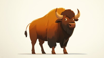 Angry bison illustration, white background, wildlife, cartoon