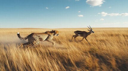 Cheetah chasing gazelle in African savanna