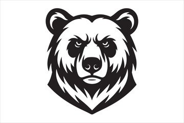 white and black Grizzly bear hed silhouette vector or white background 