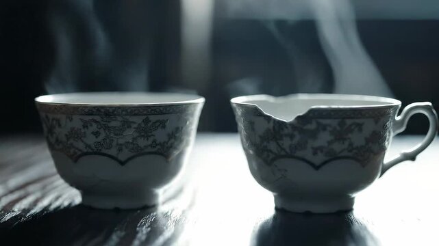 Steaming cups of tea against a dark background