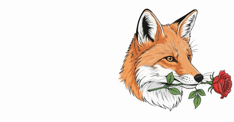 Obraz premium Charming fox holding a beautiful red rose flower delicately in its mouth artfully done