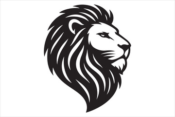 white and black lion head silhouette vector or white background 