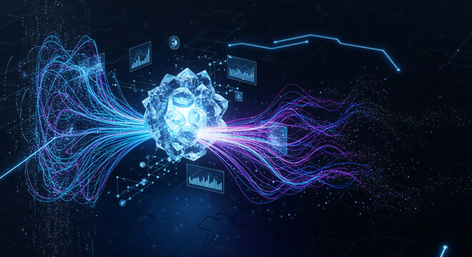 A crystal clear algorithm with vibrant lines and charts for complex machine learning visualization