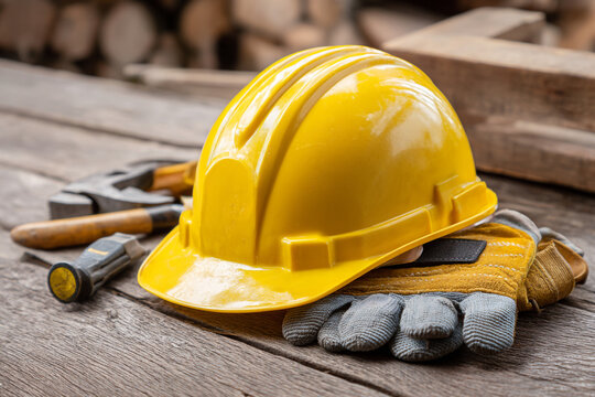 construction helmet and gloves