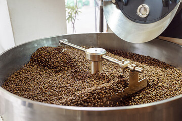 Freshly roasted coffee beans are cooling