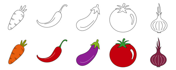 vegetable color icons set isolated on white background	
