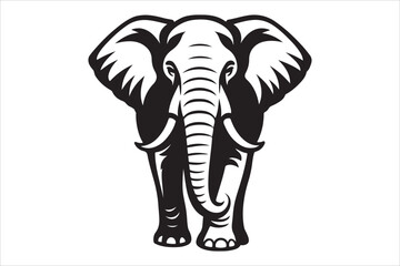white and black elephant silhouette vector or white background 