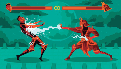 2d fighting game scene with samurai launching energy attack