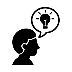 Speech bubble above head with lightbulb icon — understanding, idea, and learning symbol representing insight or realization
