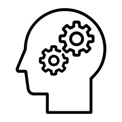 Head with gears icon — cognitive development and learning symbol representing thinking, problem-solving, and mental growth

