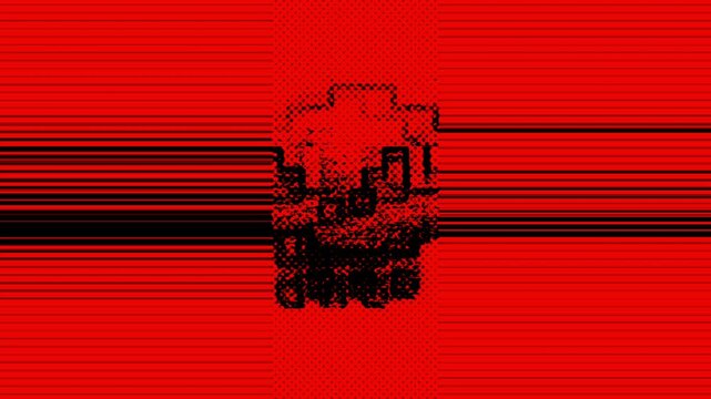 Human skull icon symbol animation with heavy distortions and textured effects