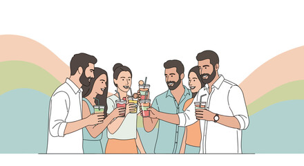 Group of friends toasting with drinks, having fun together, celebrating, enjoying party