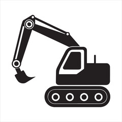 excavator icon vector silhouette on transparent background