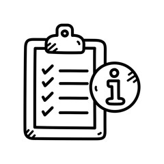 Clipboard Checklist Icon with Information Circle Symbol in Doodle Style on Transparent Background
