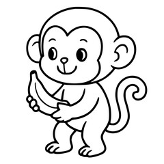 Vector for coloring, cute monkey cartoon carrying banana