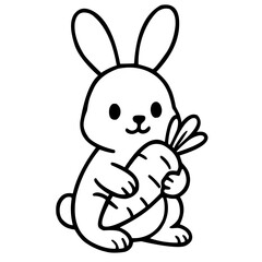 Vector for coloring, cute cartoon rabbit, carrying a carrot