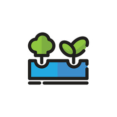 Icon of a garden box with a small tree and a sprout