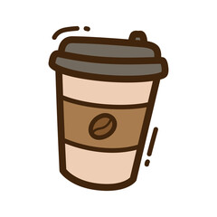 Coffee Cup Icon with Brown Lid and Bean Detail on Transparent Background