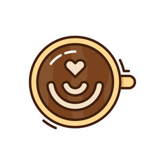 Coffee Cup Icon with Heart on Brown Liquid on Transparent Background in Pixel Art Style