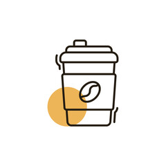 Coffee Cup Doodle Icon with Brown Coffee Bean Design on Transparent Background