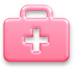 Obraz premium Cute 3D Pink Glossy First Aid Kit Icon for Skincare Repair