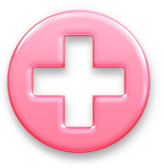 Obraz premium Cute 3D Pink Glossy Plus Icon for Adding to Cart