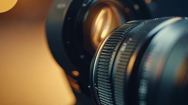 Close-up of a hand adjusting the focus ring on a camera lens, capturing intricate details and precision.
