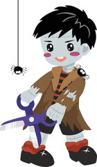 Cartoon Frankenstein Character with Scissors