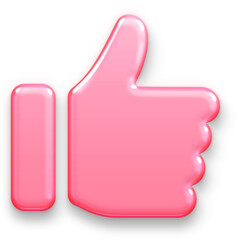 Cute 3D Pink Glossy Thumbs Up Icon for Positive Feedback