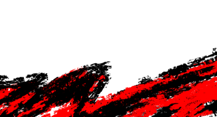 red and black ink brush stroke with textured edges on transparent background