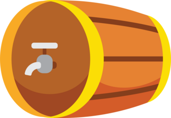 Oktoberfest Wooden Barrel Vector Illustration with Gold Hoops on Transparent Background