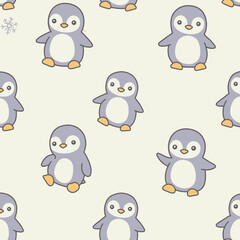 A repeating pattern of cute cartoon penguins on a light background.