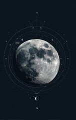 Naklejka premium High-Quality Full Moon Lunar Phase with Celestial Elements Modern Night Sky Design for Professional Marketing Social Media and Inspirational Lifestyle Campaigns