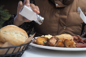 Enjoying breakfast with a view in a cozy outdoor setting