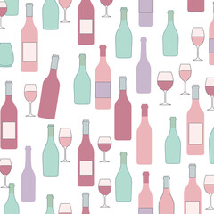 A pattern featuring various bottles and glasses, likely representing drinks.
