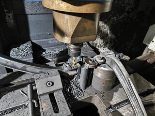 A machine tool in metal factory with drilling cnc machines for engineering