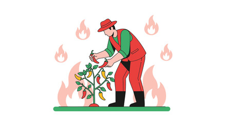 Fototapeta premium Harvesting Chili Peppers: Illustration Depicting Agriculture and Spicy Food Production