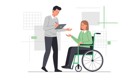 Fototapeta premium Healthcare Professional Consulting And Assisting Patient With Mobility Difficulties