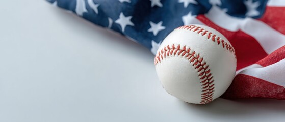 Professional patriotic baseball and American flag composition high-quality minimal white background for holiday sports marketing and social media campaigns