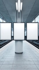 Fototapeta premium Modern Blank White Billboard Screens in Urban Metro Station Premium High-Quality Space for Business Advertising and Creative Marketing Campaigns