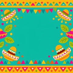 Simple Mexican culture background with bright colors and traditional motifs.