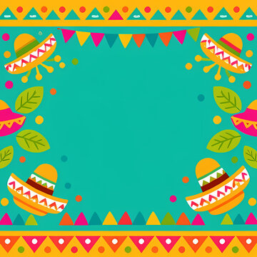 Simple Mexican culture background with bright colors and traditional motifs.